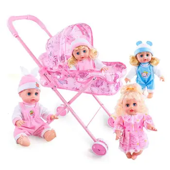 

Trolley Pink Baby Stroller Foldable Pushchair Nursery Cart Bag Girls Toy Dolls Accesoires Furniture Toy Baby Birthday Kids Gifts