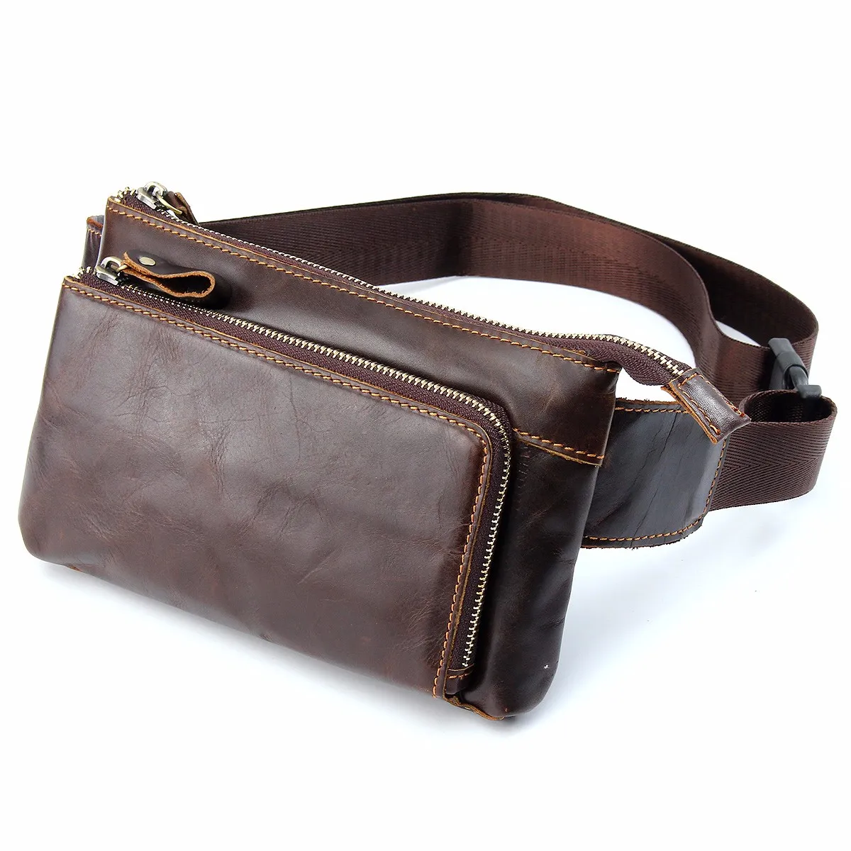 

Men Oil Wax Cowhide Leather Waist Bag Vintage Fanny Pack Hip Bum Belt Pouch Thigh Drop Bags Multi-layer Waist Packs Purse