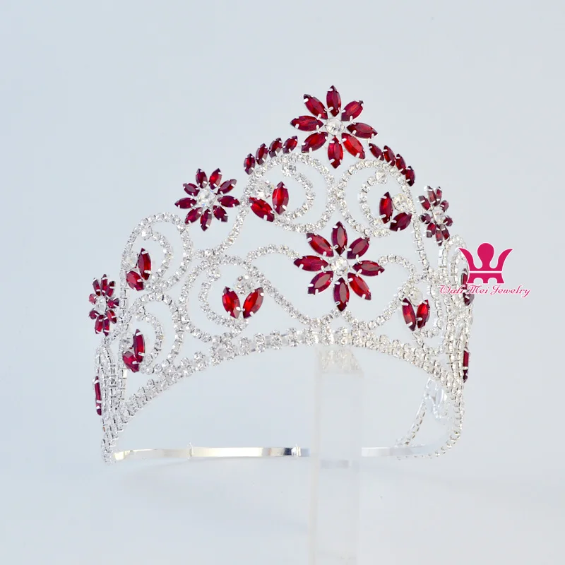 Короны Диадемы розовые и красные стразы хрусталь регулируемая повязка на голову Свадебные украшения для волос тиары Pageant queen Crown Mo241