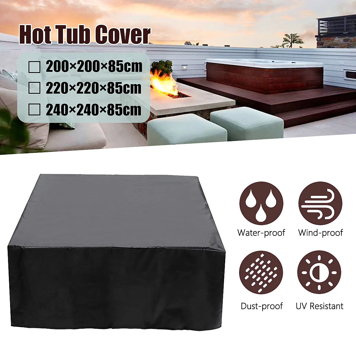 

200/220/240*85cm Hot Tub Dust Cover Durable, Anticorrosive, Anti-uv, Dust-proof, Heat-resistant And Cold-resistant