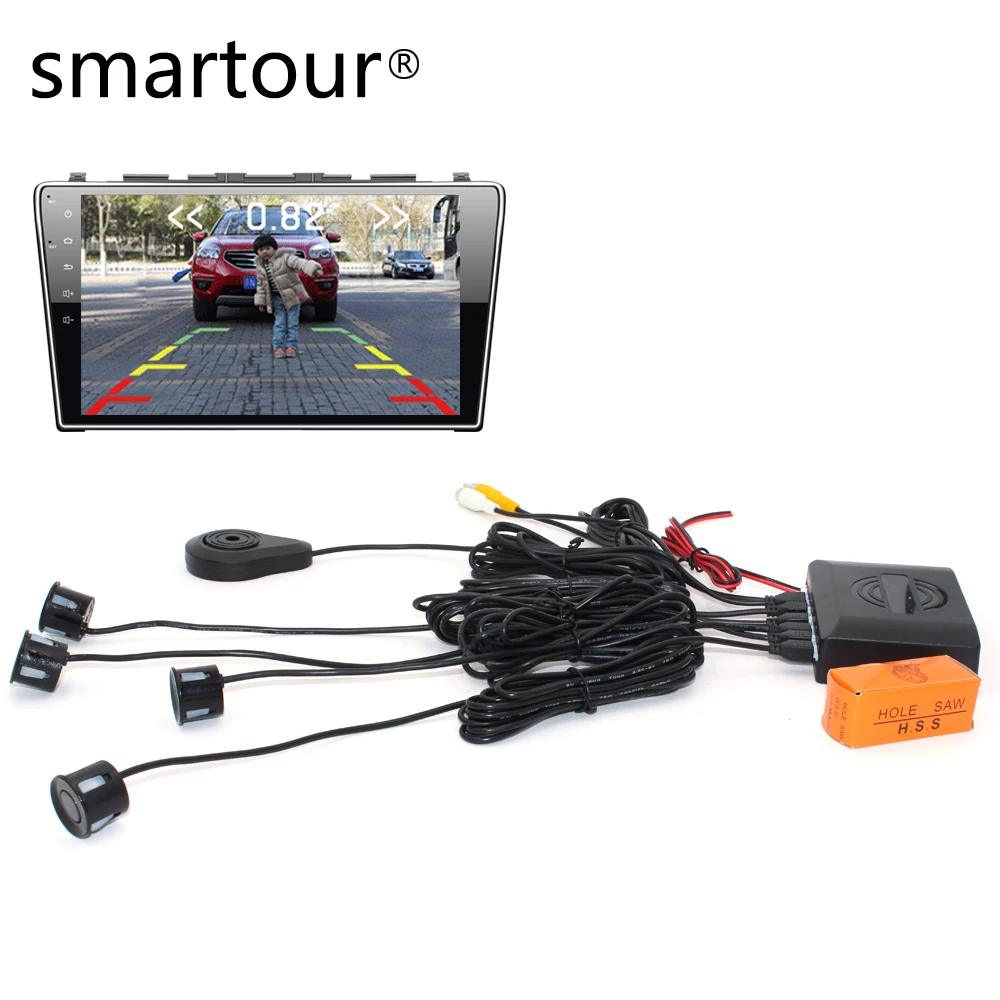 

Smartour Car Parking Sensor Reverse Backup Radar 4 Alarm Beep Show distance on Display Sensor Support Display Image and Sound