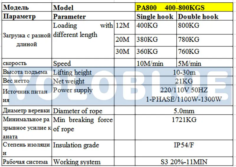 400/800 кг 220V Мини Тали Электрические грузоподъемного крана машина с Тянущая лебедка со стальным PA600 110 v/220 v