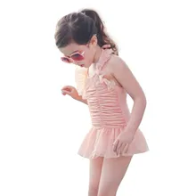 Розовый купальный костюм для маленьких девочек, летний модный детский кружевной цельный купальный костюм для девочек, милый пляжный купальный костюм, одежда для купания