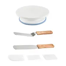 6 шт./компл. Руководство Круглый Пластик тарелка для торта проигрыватель лопатой шпатель вращающаяся подставка для торта Противоскользящий торт украшения поворотный стол комплект