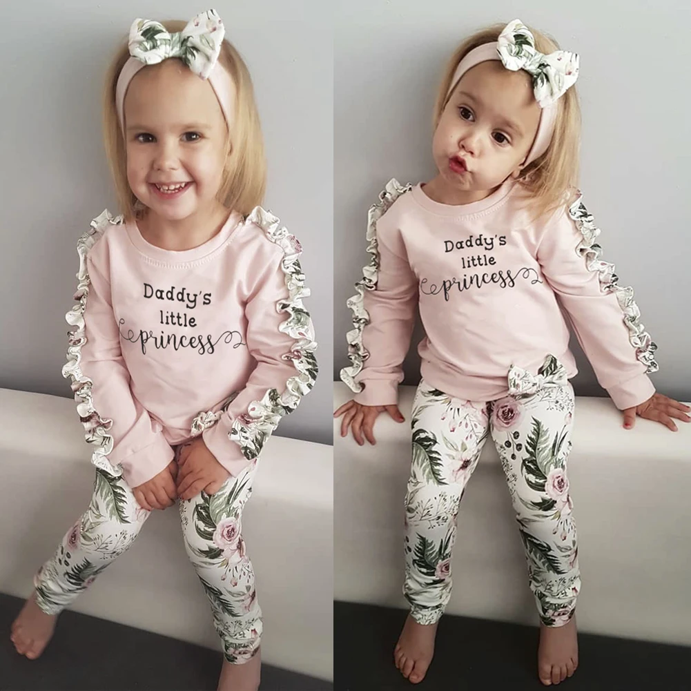 

CANIS 2019 New Fashion Infant Newborn Baby Girls Print Floral Long Sleeve T-shirt Top Pants Clothes Outfit 0-3T