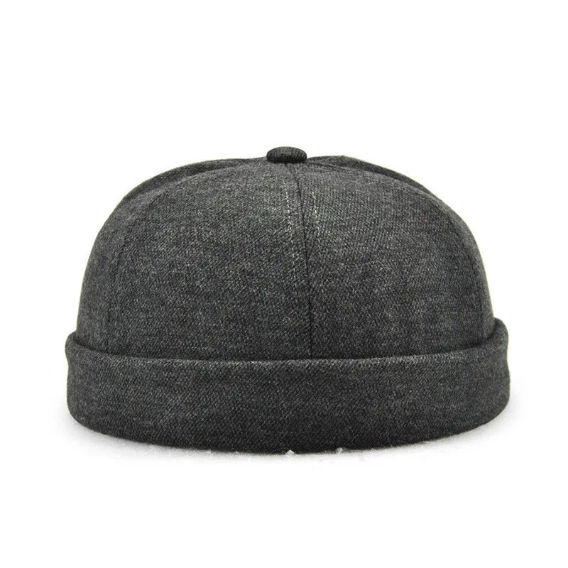 Fashion Fisherman Beanie Men Women Miki Hat Solid Cotton Hat Autumn Spring Winter Turn Up Retro Sailorcap Brimless Gray Black