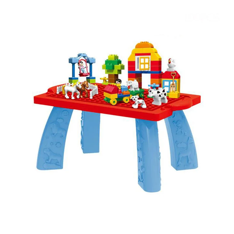 

100pcs With Desk Happy Farm Animals Building Blocks Sets Large Particles Model Bricks Compatible With LegoeINGly Duplo Baseplate