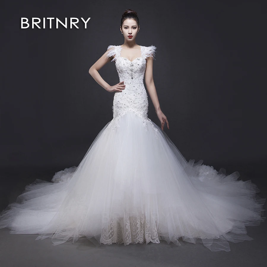 

BRITNRY 2019 Latest Mermaid Wedding Dresses Appliques Lace Bridal Wedding Gowns Bride Dress Custom made Vestidos de Novia