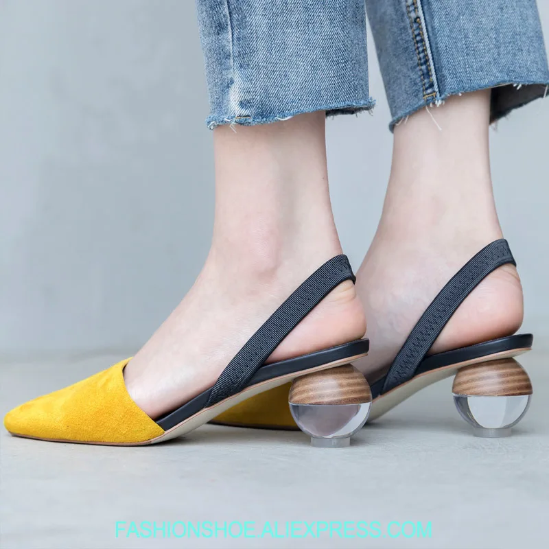 Clear Crystal Ball Women Sandals Pumps Casual Mid Heel Summer Shoes Woman Slippers Square Toe 