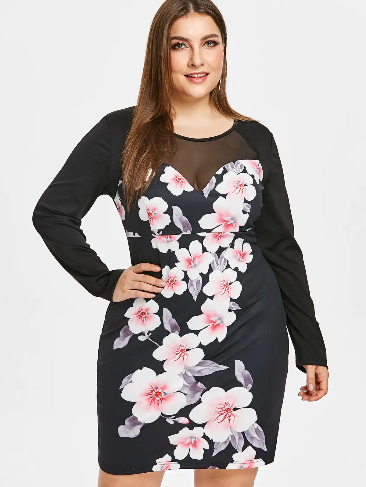 plus size mesh bodycon dress