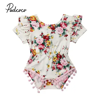 

2019 Newborn Infant Baby Girl Floral Print Tassel Decor Romper Jumpsuit Outfit Playsuit Summer Cotton Girls Clothe Drop Shipping