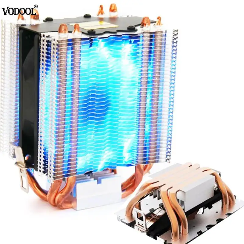 Comprar Radiador de tubo de calor LED azul cojinete hidráulico CPU ventilador enfriador disipador de calor para Intel LGA1150 1151 1155 775 1156 AMD ventilador de refrigeración
