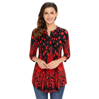 

Casual Printing Long Seven Part Sleeve Round Neck Women's T Shirt