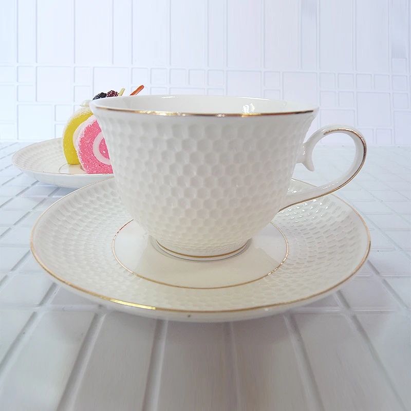 

High quality bone china handmade Tea set White small honeycomb pattern A set of 12 pieces 255ml Birthday Holiday Gift