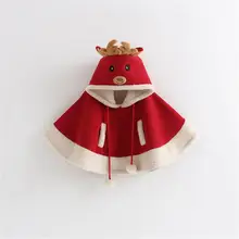 

Girls Christmas Elk Cloak Coats 2018 Red Thick Warm Winter Kids Jackets for Girls Hooded Cute Children New Year Outerwear