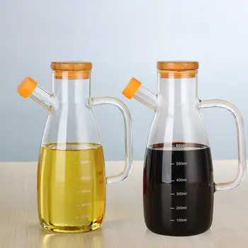 

Dispenser Bamboo 650 ML Cooking Container Storage Condiment Leakproof Non-Slip Oil Supplies Spice Jar High Boron Pot With Cover