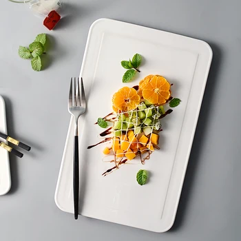

Fashion Pure White Ceramic Striped Long European Steak Pasta Cake Japanese Sushi Sashimi Plate Kitchen Tableware Dinner Plates