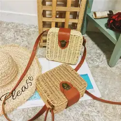 Handwoven Бали Круглый Ретро ротанга Соломенная пляжная сумка Crossbody отдыха замок женская сумка кошелек Crossbody