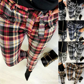 

Casual Plaid Printed Slim-Fit Pencil Pants Women Pants Women Long Pants