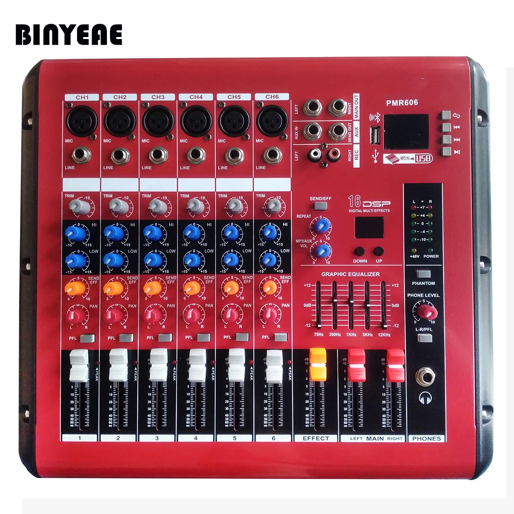 500W 6 Channel Powered Mixing Console Amplifier Recording Function