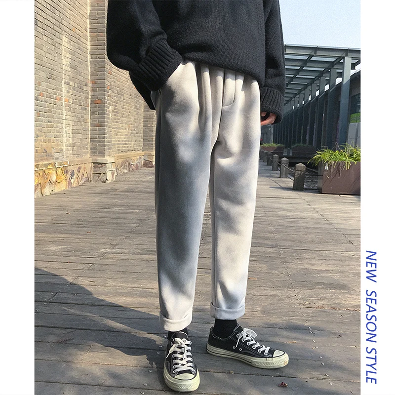 2018 осенние и зимние новые Рекомендуемые свободные дикие брюки сплошной цвет простые прямые брюки прилив серый/черный S-XL