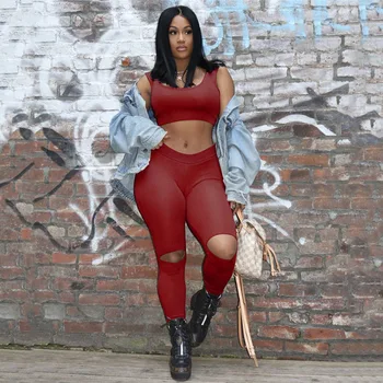 

Women fashion Stretchy Trousers Slim Fit Ripped Hole Elegant high waist Leggings Ladies Push up Pants pantalon femme Streetwear