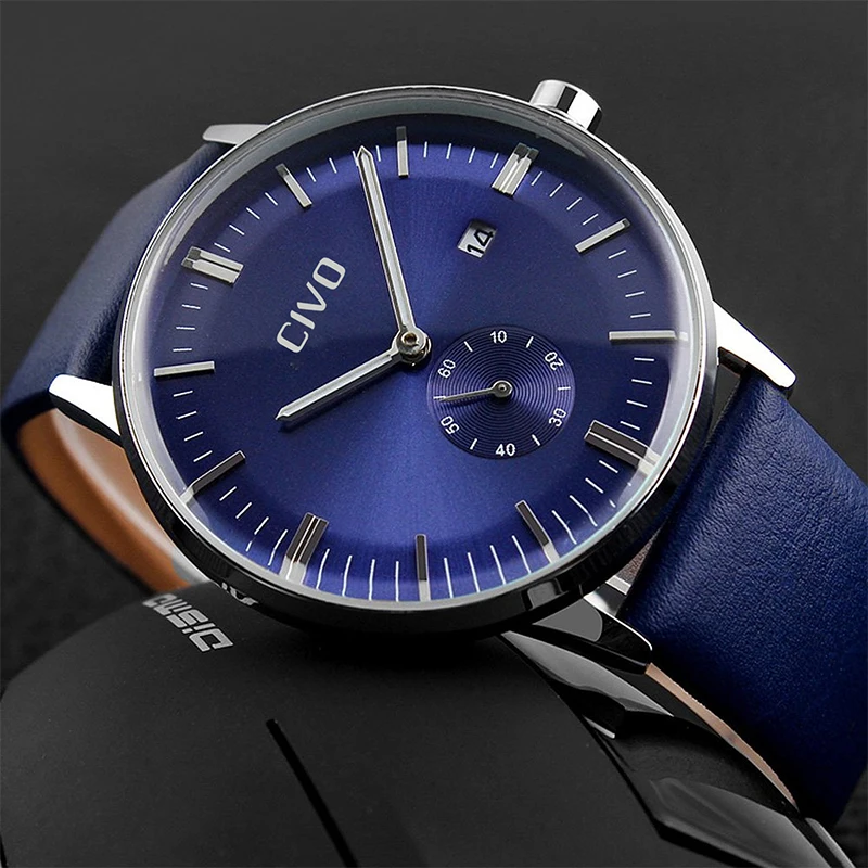 

CIVO New Fashion Top Brand Luxury Quartz Watch Genuine Leather Waterproof Minimalist Watches Clock For Man Wristwatch Clocks