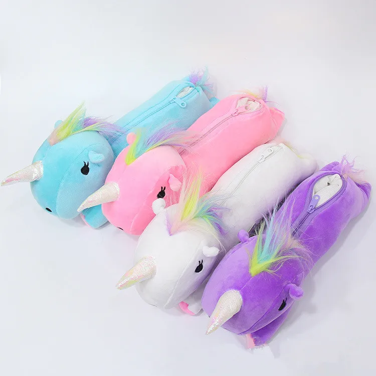 1pcs Animals Stuffed Cartoon Unicorn Horse Creative Colorful Soft Students Lovely Plush Purses Coin Bag Pen Pencil Case Pen Bag