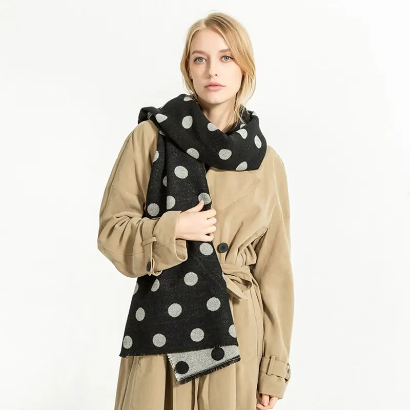 

Women Fashion Polka Dots Long Scarf 2018 New Soft Imitation Cashmere Windproof Autumn Winter Warm Hot Sale Girls Black Scarves