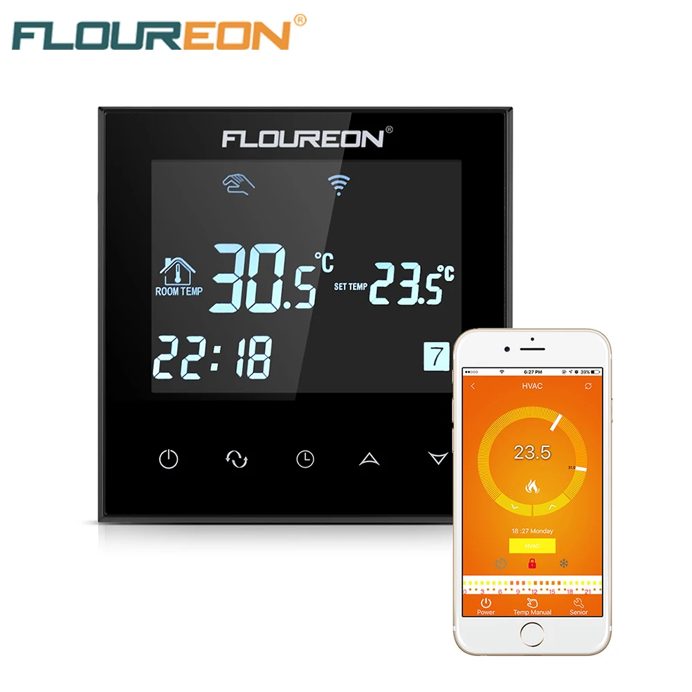 

Floureon WiFi Thermostat Touch Screen Temperature Controller For Electric Floor Heating System AC 200-240V