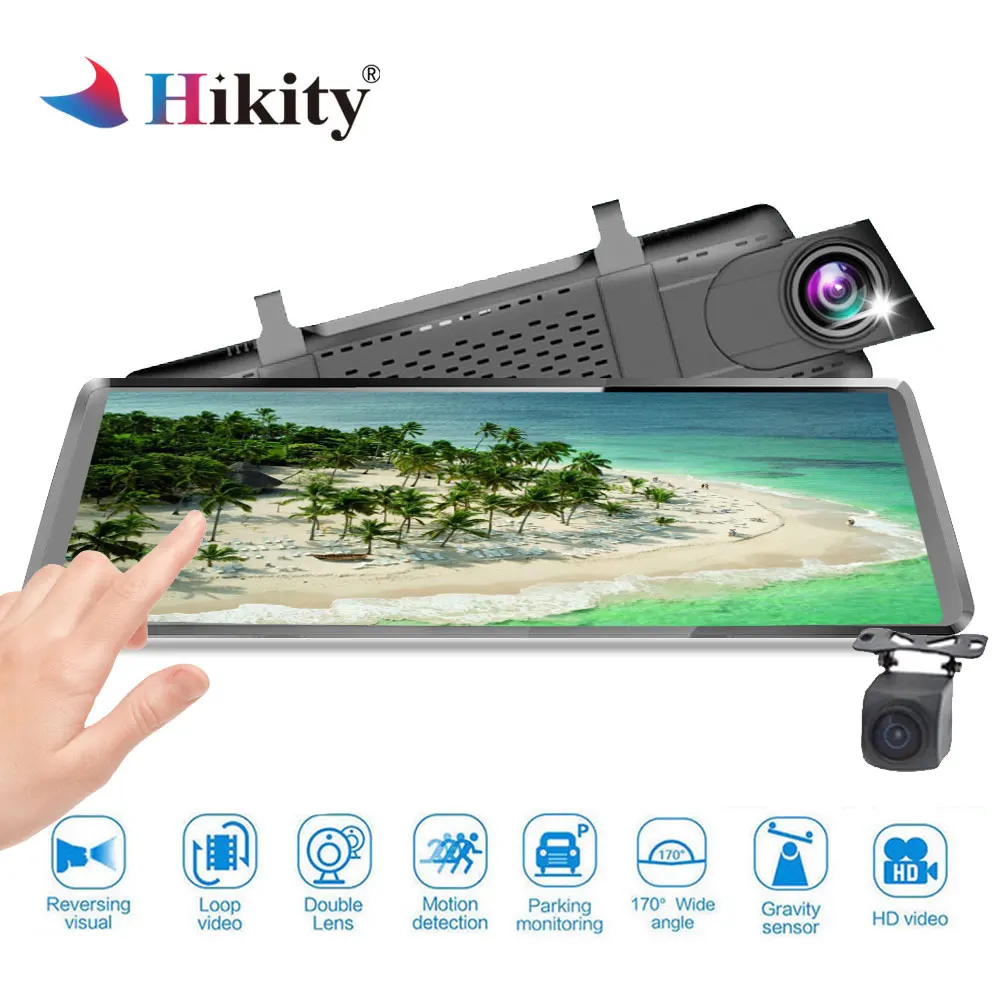 

Hikity Full HD 1080P Car Dvr Camera Auto 10'' Rearview Mirror Digital Video Recorder Dual Lens Registratory Camcorder automobile