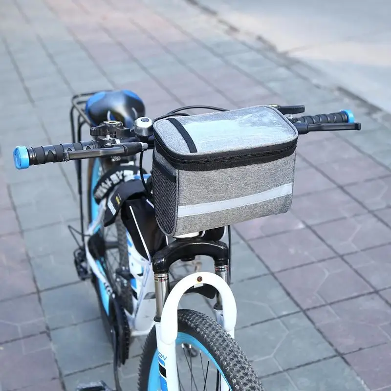 

Polyester Bike Front Bag Waterproof Handlebar Bag MTB Road Bicycle Frame Bag Front Tube Pocket Gray Cycling Accessories