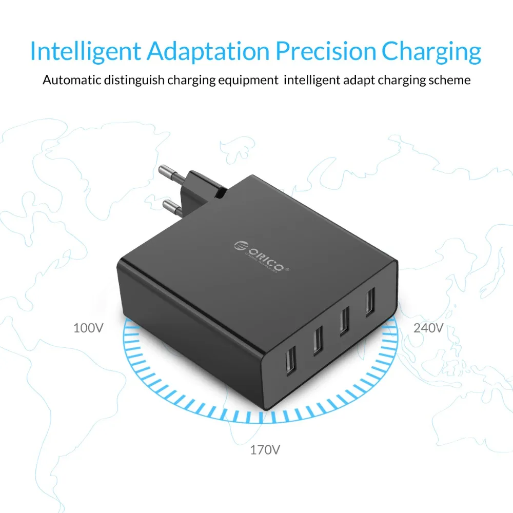 Orico Dcw-4U, 4 порта, Usb зарядное устройство, 5 В, 2,4 А, настольное зарядное устройство, адаптер для мобильного телефона, планшета, ноутбука(штепсельная Вилка европейского стандарта