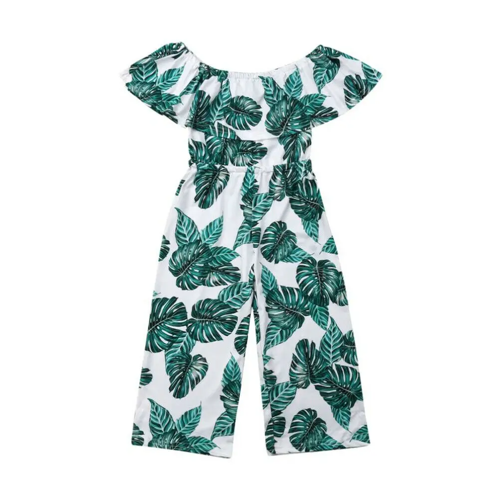 

3-8 Years Kid Girls Ruffles Rompers Summer Girls Clothing Green Leaf Jumpsuit Playsuit Kid Costumes