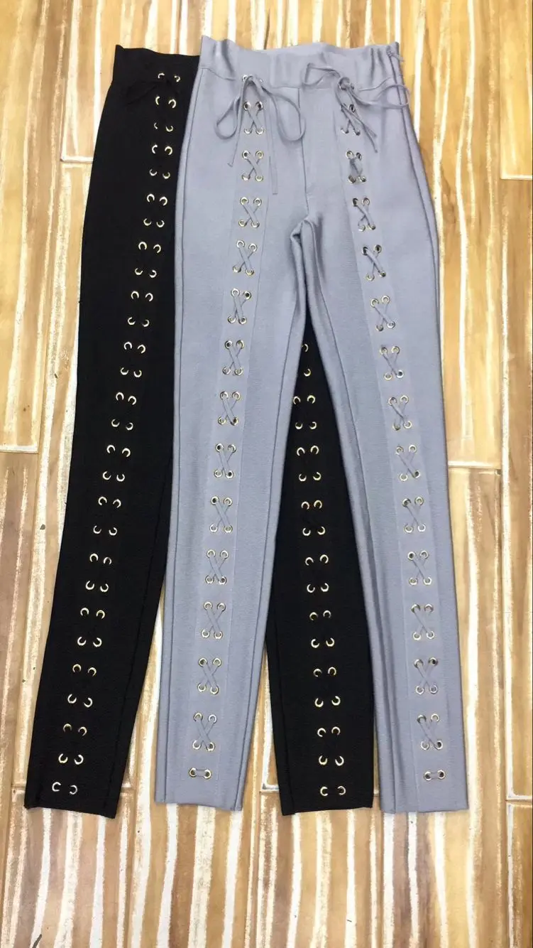 Pantalones gray Moda Diseñador De Leggings Gruesa Sexy 2018 Las Rayón Vestido Negro Mujeres Lápiz Cordón Gris Black 8d1aHqdw