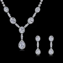 Мода Кристалл CZ кубический цирконий для невесты свадебные капли воды ожерелье серьги набор для женщин аксессуары CN10053