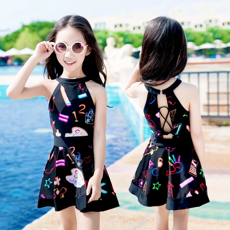 

Children Graffiti Dress Swimwear Girls One-piece Swimsuit Kids Swimming Bikini Set Swimwear Child Tankini Princess Bathing Suits
