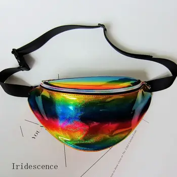 

Women Fanny Pack PU Laser Purse One Shoulder Waist Chest Bag Hip Bag Punk Girl Retro Rainbow Transparent Sport Waistpacks