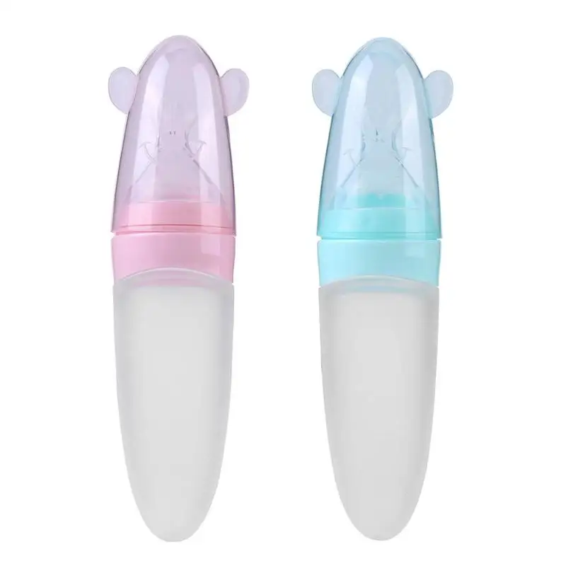 

New Creative Newborn Baby Squeezing Feeding BottleSafe Tableware Tools Silicone Training Rice Spoon Utensils Supplement Feeder