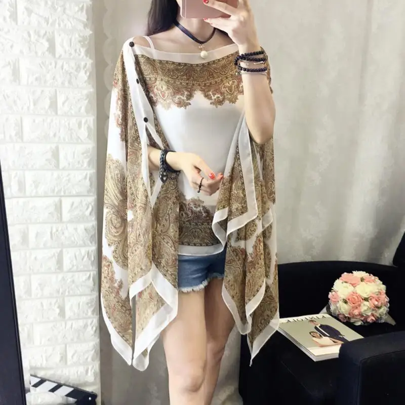 

Women Scarf Shawl Poncho Printed Sunscreen Scarf Sun Protection Female Beach Shawl Bikini Cover Soft Comfortable #125