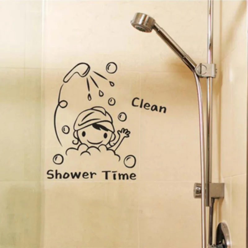 

Cute Wall Stickers Shower Time Pattern Waterproof Window Glass Wall Sticker Bathroom Decoration Nice Gift Dropshipping
