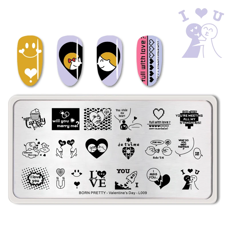 

BORN PRETTY Rectangle Nail Stamping Plate Heart Rose Love Pattern Nail Art Template DIY Image Plate Manicure Valentine's Day