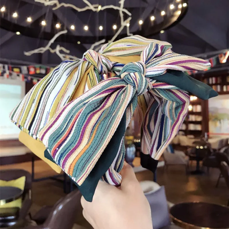 

New High Grade Colorful Fabric Stripe Large Double Bows Hairbands for Women Fashion Hair Accessories Hair Hoop Headband