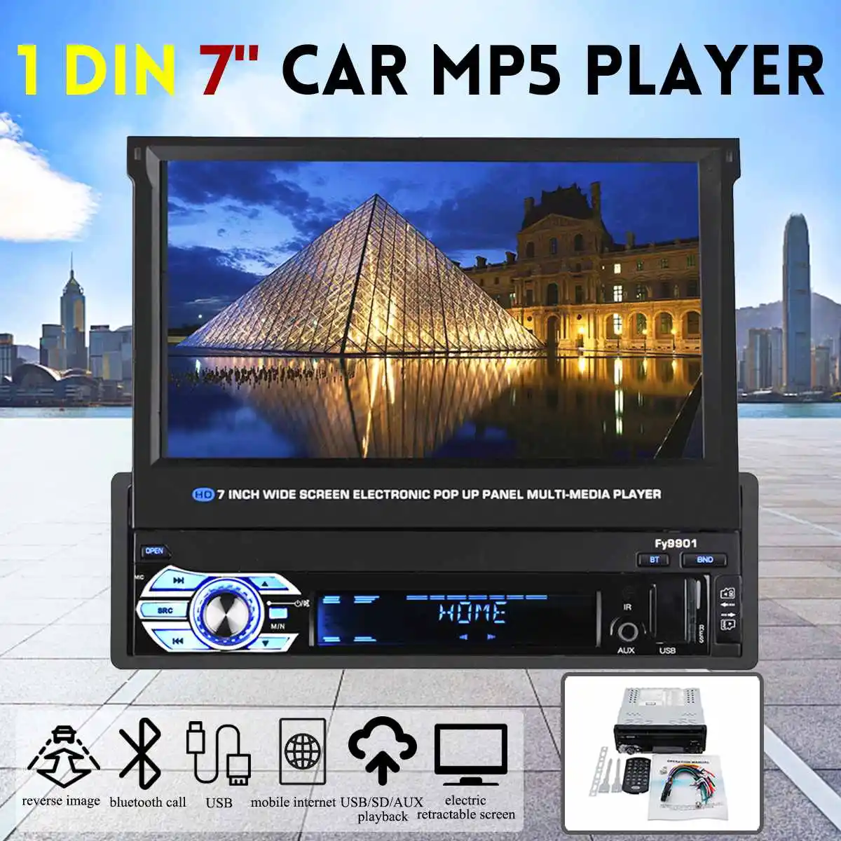 

1 Din 7'' Car Stereo Radio MP5 Player Radio Touchs Screen FM USB With bluetooth Connection Rear View Features