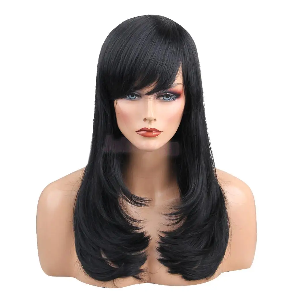 Natural Long Wavy Straight Human Hair Wig Black Wigs with Side Bangs for Women Natural Long Wavy Straight Human Hair Wig Black Wigs with Side Bangs for Women