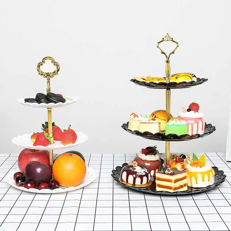

Cake Dessert Display Stand Party Platter Plastic Cupcake Snack Stands Three-tier Fruit Tray Plate 1 Set Birthday Wedding Decor