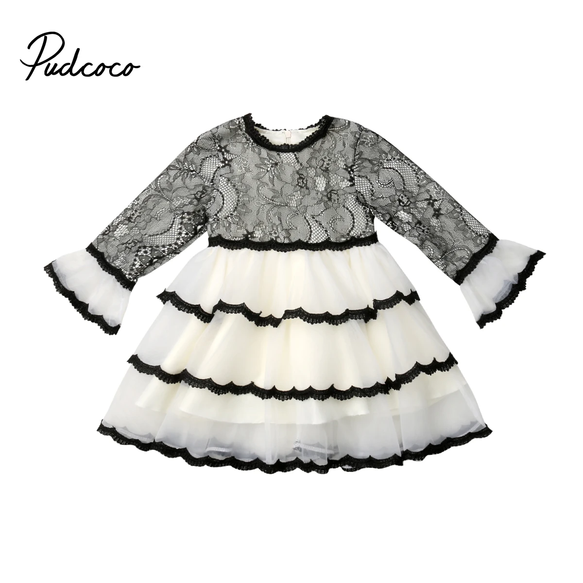 

Pudcoco Baby Girl Dress Lace Ruffles Princess Sundress 2019 New Baby Clothes Long Sleeve Pageant Bridesmaid Formal Dress