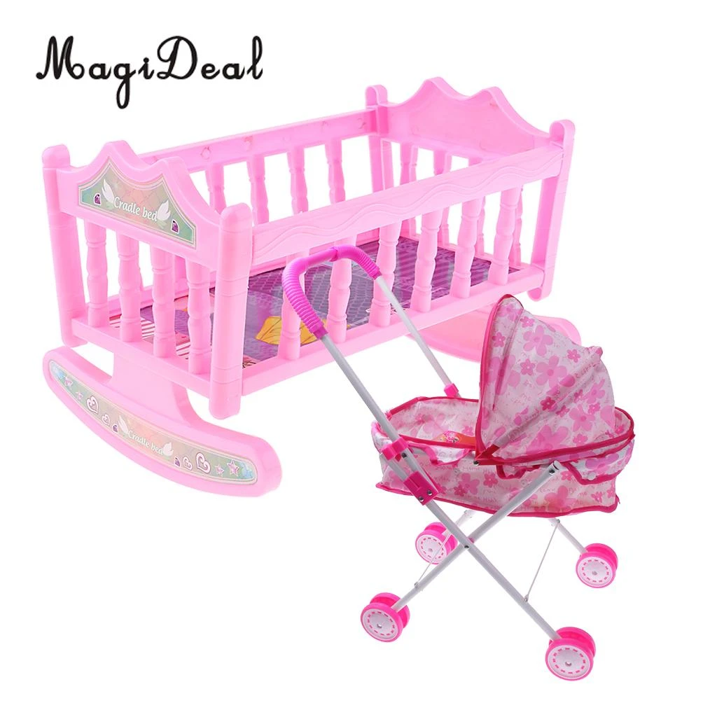 Jouet De Simulation De Poussette Avec Poupee De Bebe Et Berceau De Lit Accessoires De Jeu Pour Chambre De Bebe Cadeau Pour Enfants Aliexpress