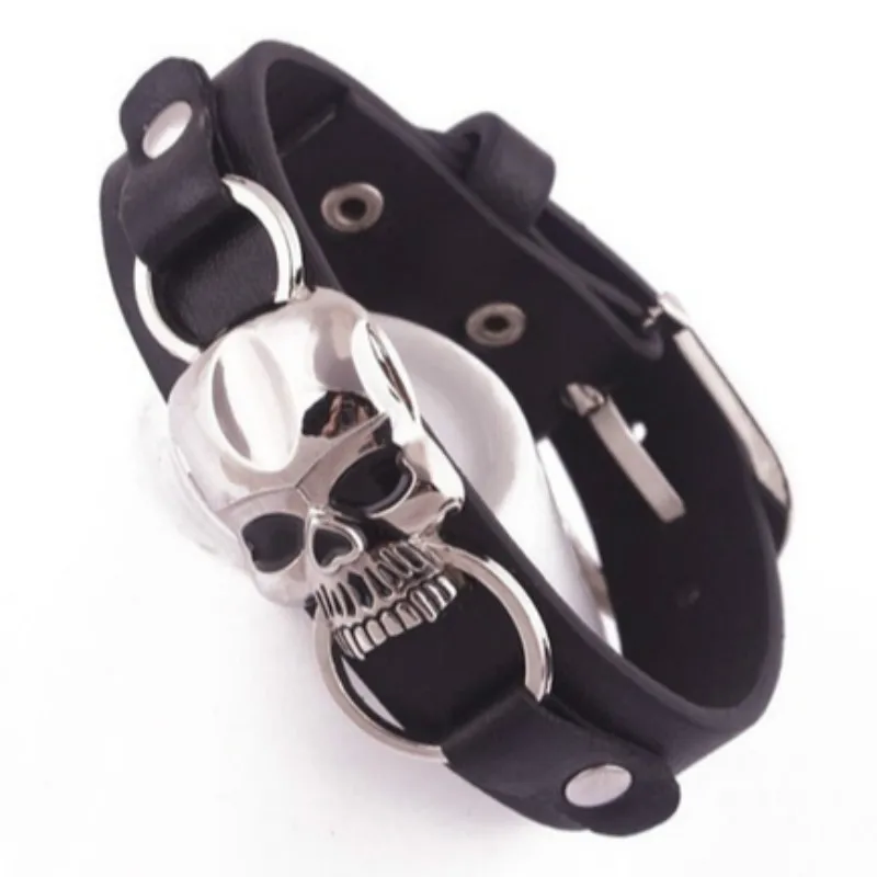 

Fashion men women skull Stainless Steel Punk Leather Bracelets Charms leather Bracelet 1