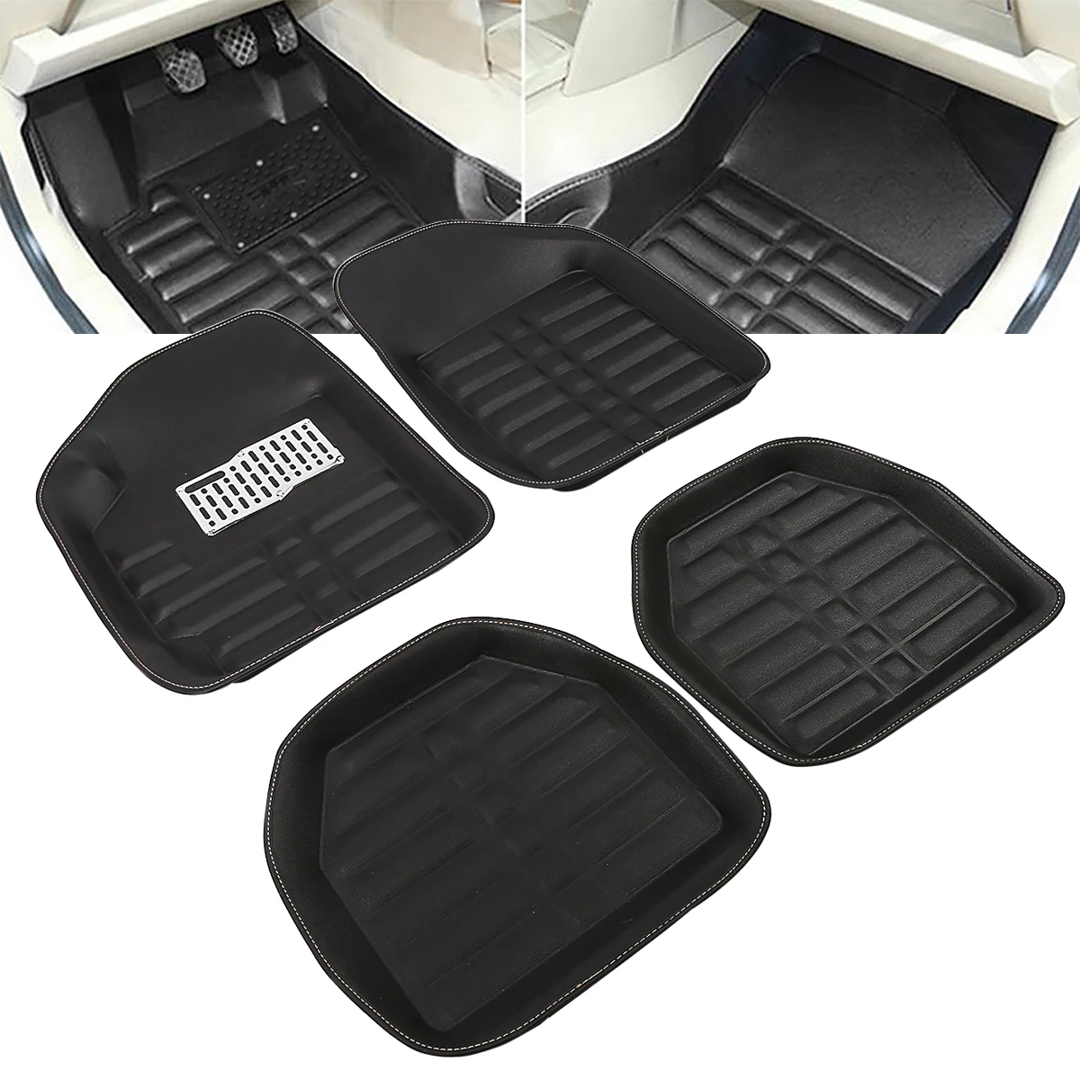

5pc/set Universal Car Floor Mats FloorLiner Front & Rear Carpet All Weather Mat Skidproof Black Car Styling